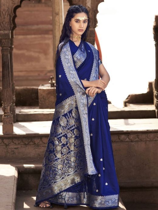 Buy Purple Jacquard Banarasi Silk Festival Saree With Blouse From ...