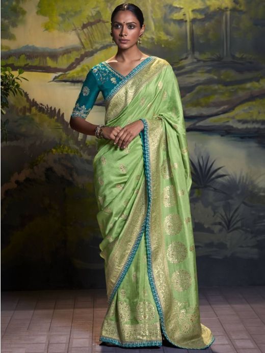 Buy Green Fully Sequined Georgette Party Wear Saree from EthnicPlus.
