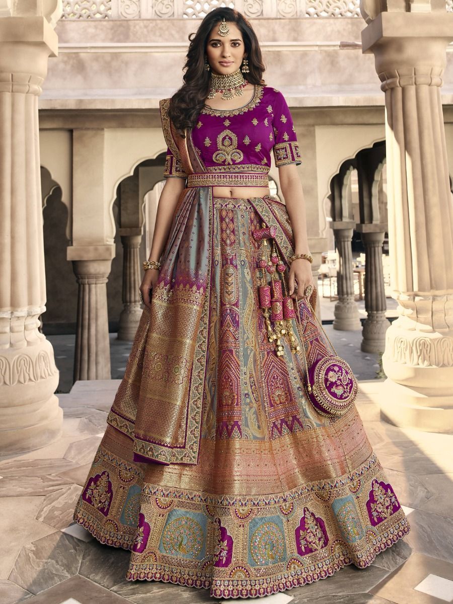 Buy Purple Zari Banarasi Silk Bridal Wear Lehenga choli From ...