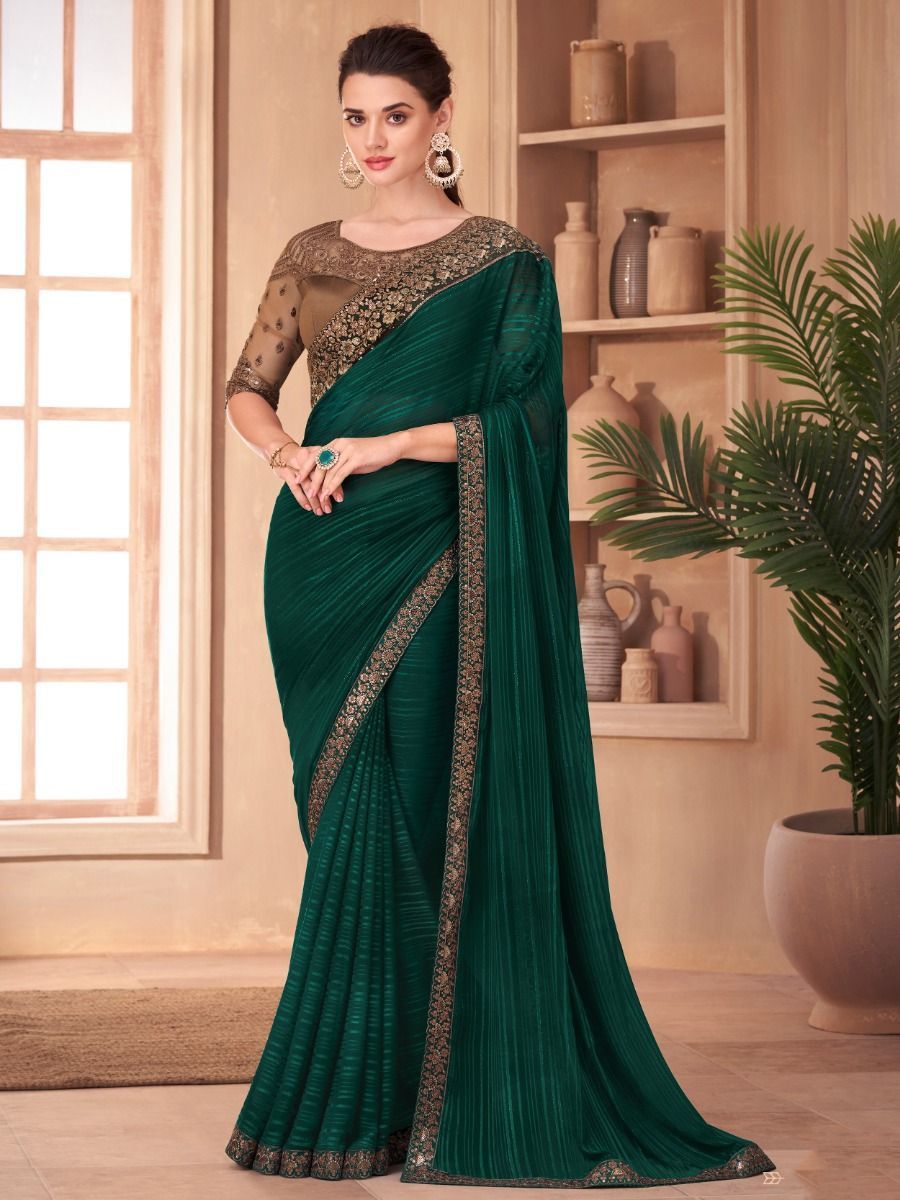 Buy Green Zari Work Silk Wedding Wear Saree With Blouse From ...