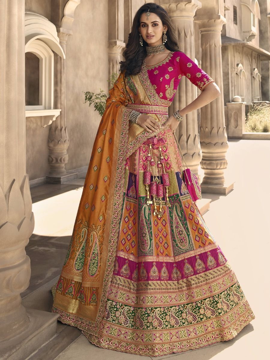 Buy Yellow Zari Banarasi Silk Bridal Wear Lehenga choli From ...