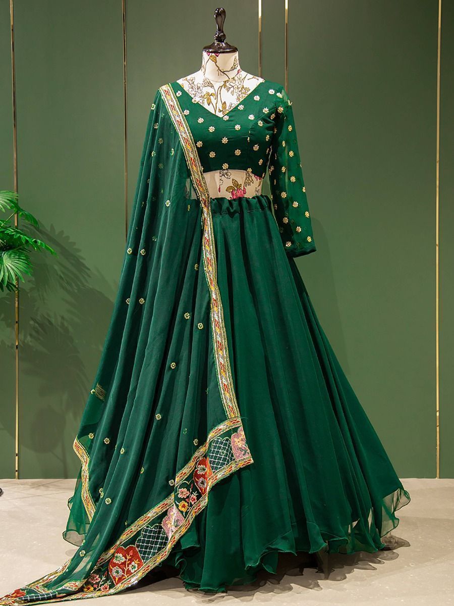 Elegant Green Zari Work Georgette Festive Wear Lehenga Choli