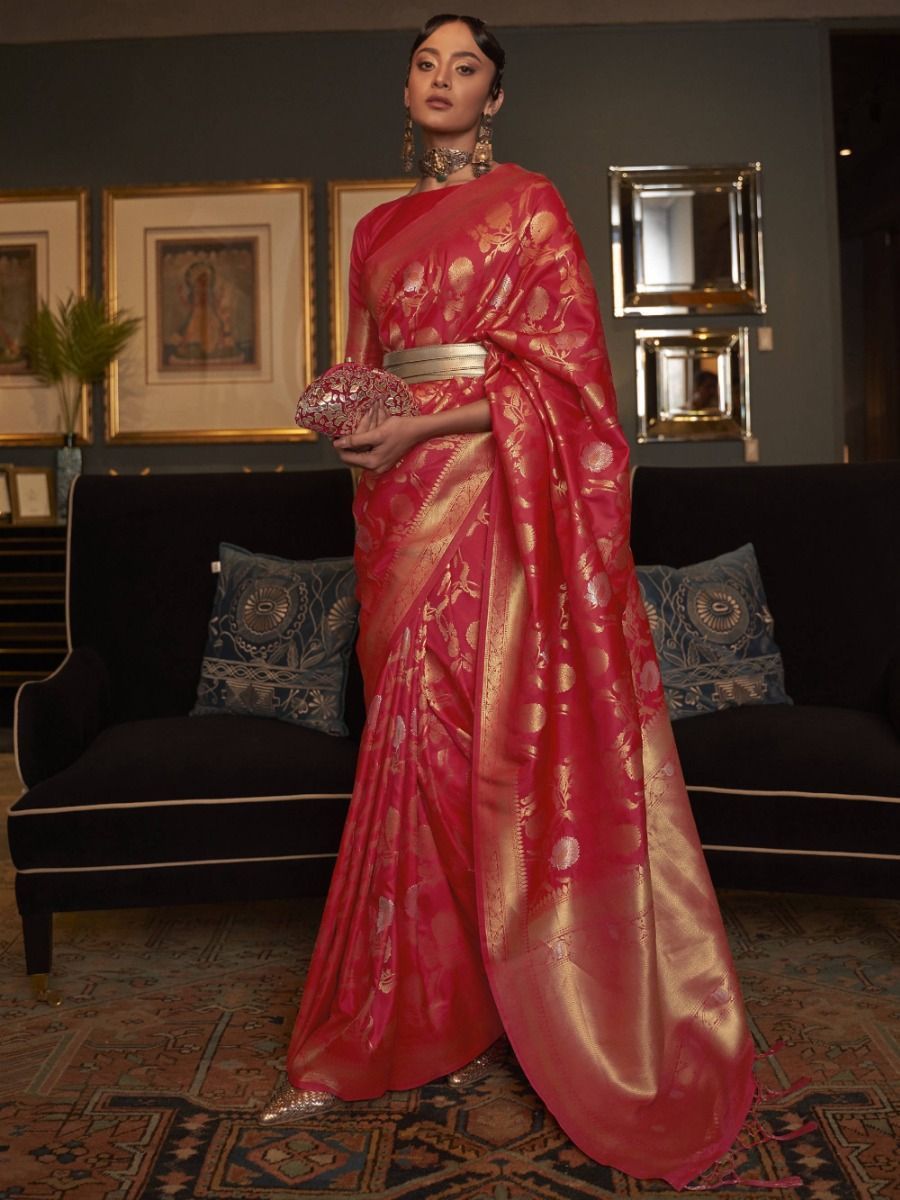 Incredible Red Banarasi Wedding Wear Silk Saree With Blouse