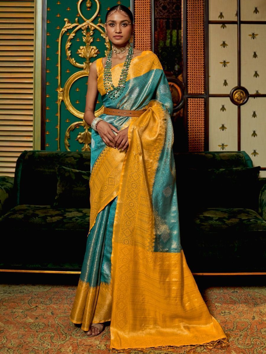 Merina Present Rama Teal Colour Saree With Beautiful Design Blouse Indian  Designer Saree Ready To Wear