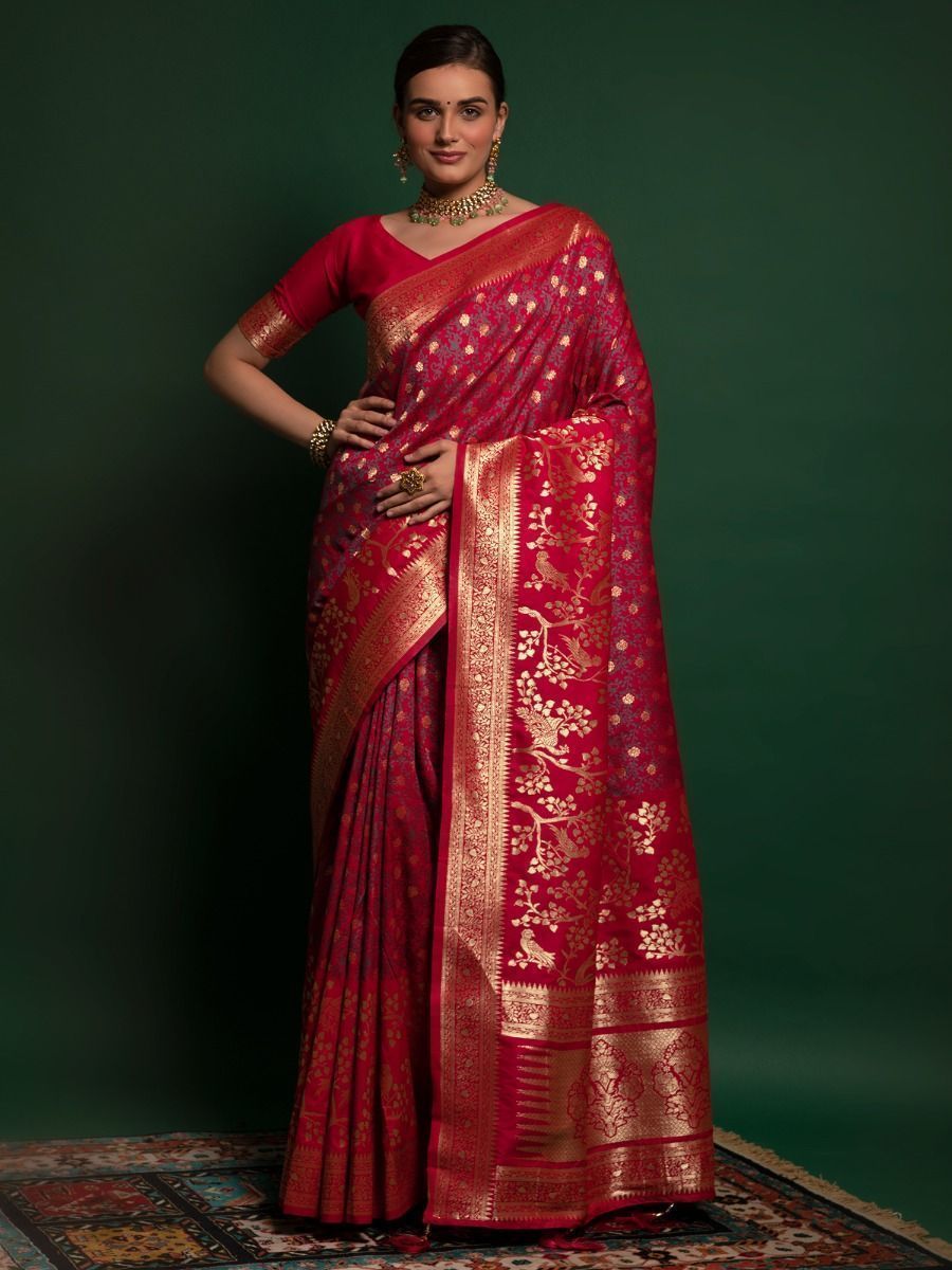 Royal Red Zari Weaving Silk Festive Saree With Blouse