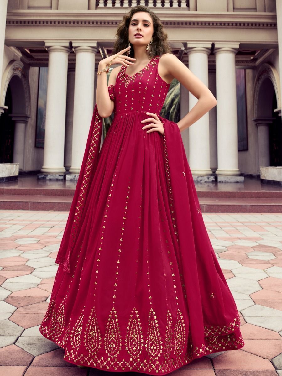 Captivating Pink Sequins Embroidered Gown With Dupatta
