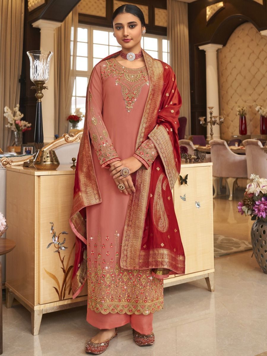 Buy Dusty Pink Embroidery Georgette Palazzo Ethnic Plus