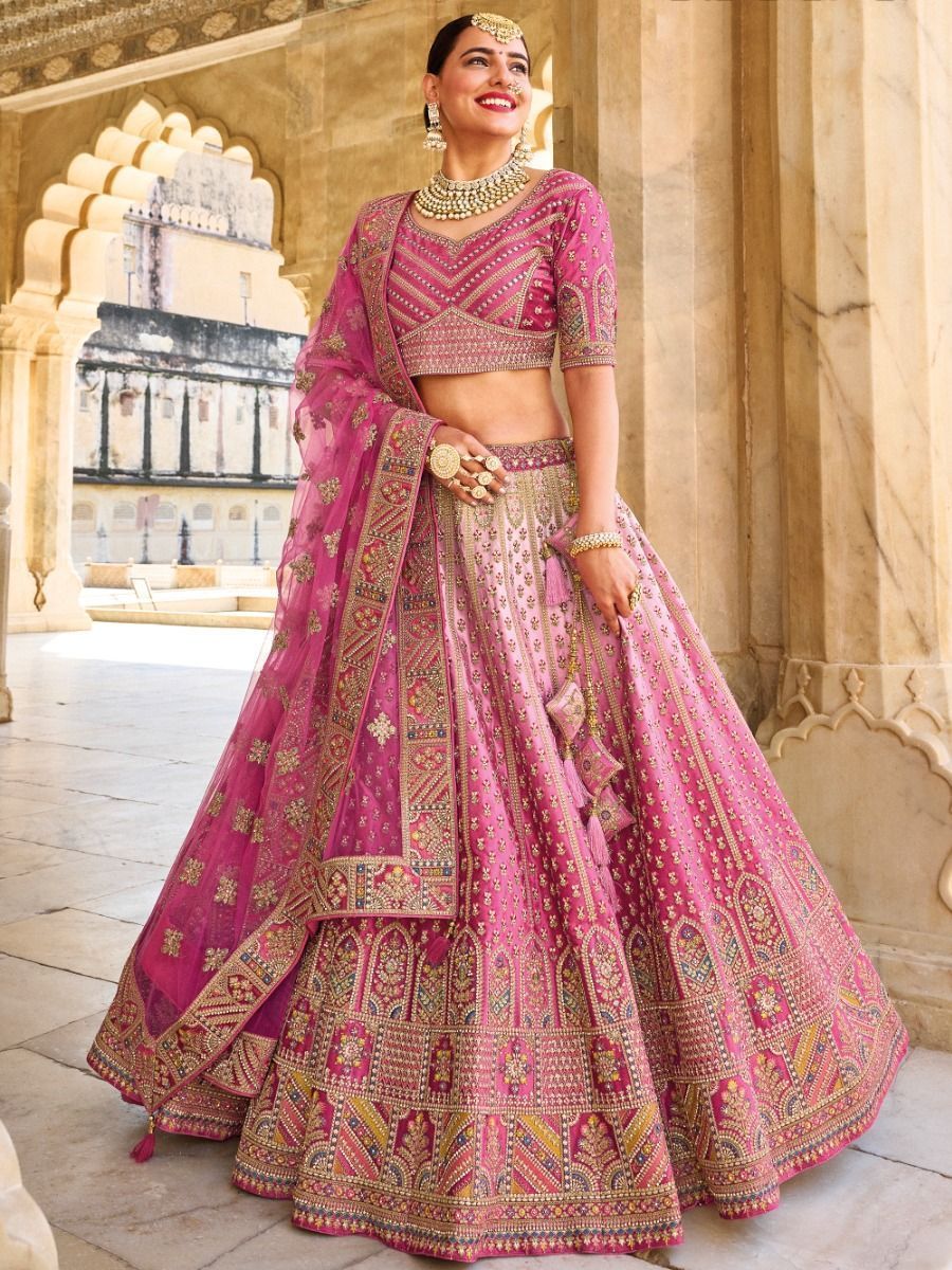 Adorable Pink Embroidered velvet Wedding Wear Lehenga Choli