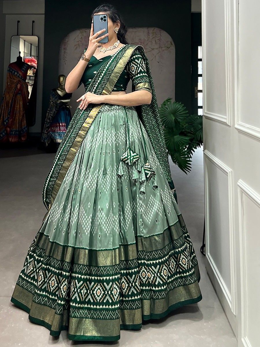 Marvelous Green Digital Print Silk Mehendi Wear Lehenga Choli With Dupatta 