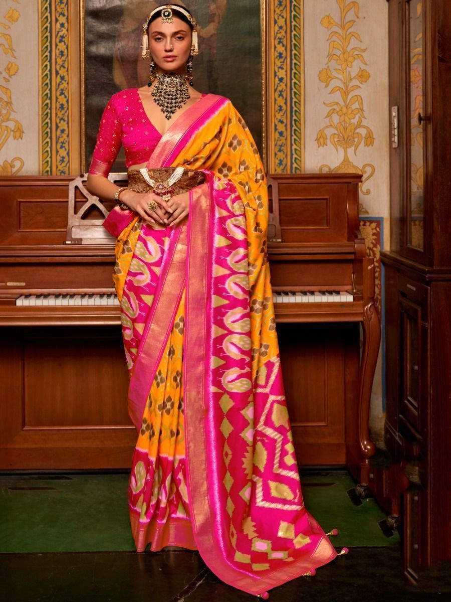 Gorgeous Yellow Patola Printed Silk Saree With Blouse 