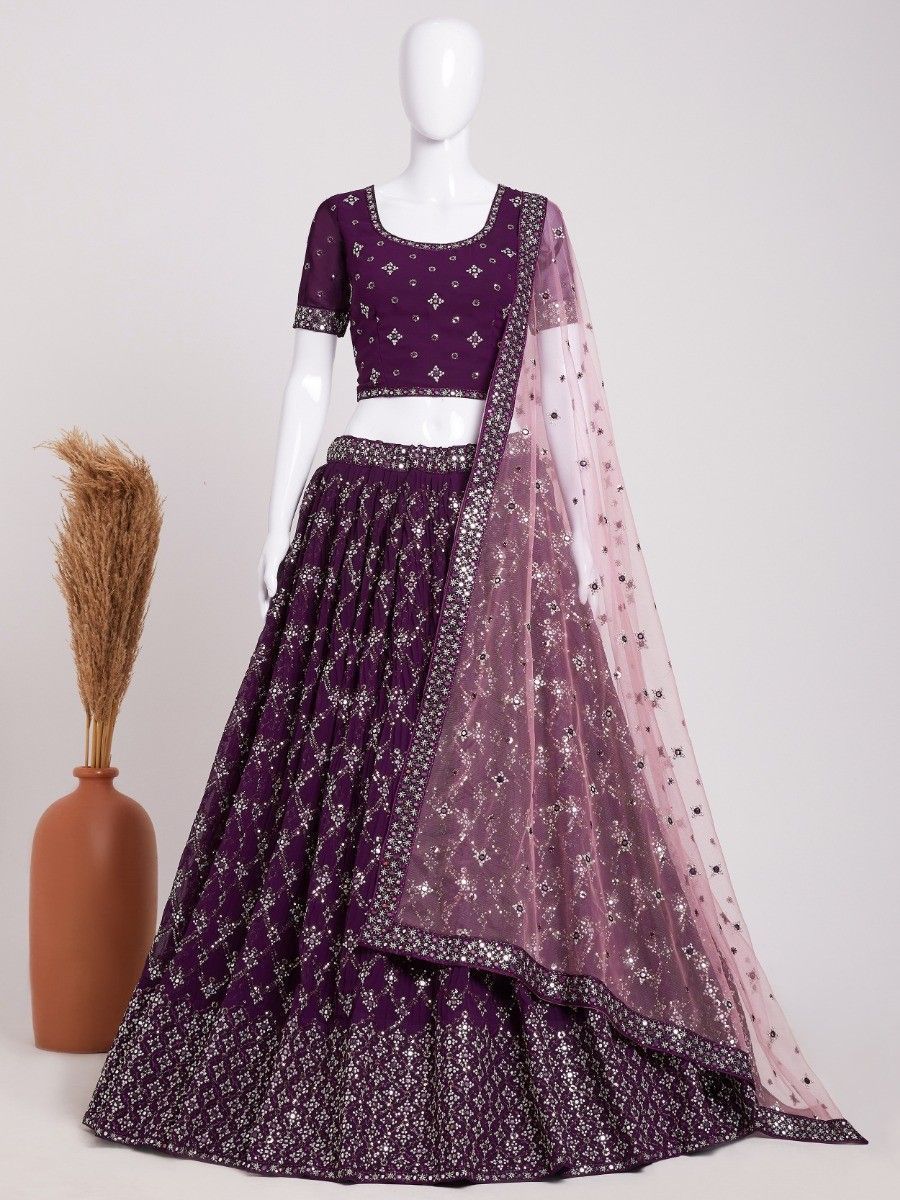 Attractive Purple Sequins Georgette Function Wear Lehenga Choli 