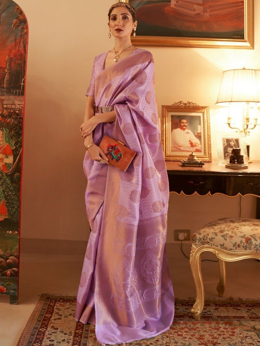 Beautiful Purple Zari Woven Silk Festival Wear Saree With Blouse
