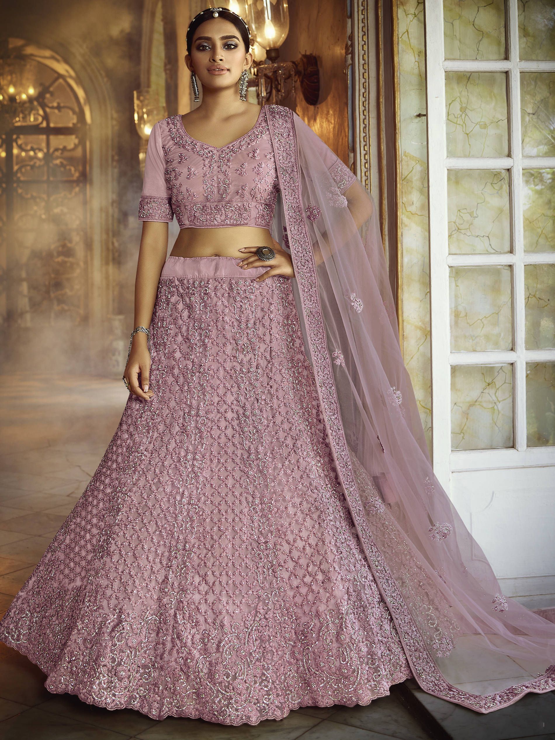 Pink Zarkan Embroidered Soft Net Bridal Wear Lehenga Choli