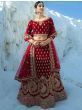 Excellent Red Zari Embroidery Velvet Bridal Wear Lehenga Choli