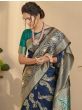 Astonishing Navy Blue Zari Weaving Banarasi Silk Saree With Blouse