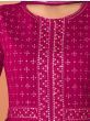 Glorious Pink Georgette Embroidered Readymade Party Wear Long Anarkali Gown  