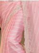 Delightful Baby Pink Thread Embroidered Silk Party Wear Saree