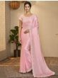 Delightful Baby Pink Thread Embroidered Silk Party Wear Saree