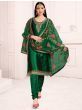Green Floral Embroidered  Satin Wedding Wear Salwar Kameez