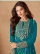 Teal Blue Embroidered Georgette Wedding Wear Sharara Suit