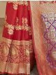 Glowing Red Zari Weaving Banarasi Silk Saree With Blouse