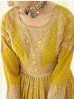 Incredible Yellow Green Thread Embroidery Georgette Palazzo Suit
