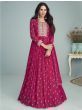 Charming Hot Pink Embroidered Georgette Party Wear Long Anarkali Gown