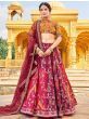 Stunning Dark Pink Digital Printed Silk Wedding Wear Lehenga Choli