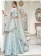 Ice Blue Mirror Work Heavy Silk Wedding Wear Lehenga Choli