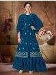 Blue Embroidered Georgette Party Wear Gown With Jacket 