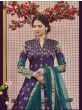 Purple & Green Jacquard Wedding Readymade Gown With Dupatta 