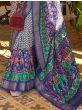 Dazzling Royal-Blue Patola Printed Silk Saree With Blouse