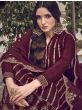 Wine Embroidered Jacquard Festive Wear Palazzo Suit