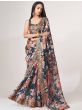 Fascinating Dove Blue Floral Printed Organza Events Wear Saree With Blouse