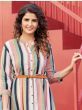 Gorgeous Multi-Color Lining Printed Rayon Readymade Kurti With Belt