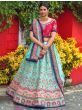 Sky Blue & Pink Resham Zari Work Adda Silk Wedding Lehenga Choli