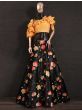 Orange Ruffle Silk Party Wear Readymade Crop Top With Floral Lehenga