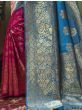 Mesmerizing Blue-Pink Zari Weaving Banarasi Silk Saree With Blouse