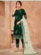 Bottle Green Embroidered Georgette Festive Straight Pant Suit
