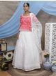 White & Pink Thread Sequins Net Wedding Wear Lehenga Choli