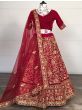 Red Zari Embroidered Velvet Bridal Wear Lehenga Choli