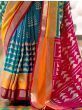 Gorgeous Sky Blue & Pink Patola Printed Silk Wedding Saree With Blouse