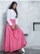 Readymade Pink Bandhni Printed Crepe Indo Western Skirt With White Top
