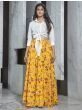Readymade Yellow Printed Crepe Indo Western Skirt With White Shirt Top