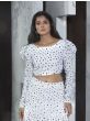Readymade White Printed Crepe Indo Western Skirt With Crop-Top