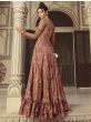Brown Art Silk Embroidered Net Wedding Wear Frilled Gown Style Suit