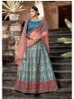 Turquoise Heavily Embroidery Satin Wedding Lehenga Choli (Default)