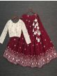 Maroon Embroidered Cotton Festive Lehenga With Readymade Crop Top
