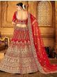 Red Stone Embroidered Velvet Bridal Wear Lehenga Choli