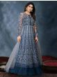 Attractive Blue Thread Embroidered Net Festival Wear Gown